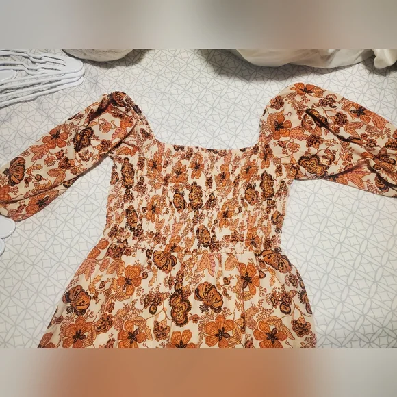 Floral Orange Women's Dress Off Shoulder - Picture 2 of 4